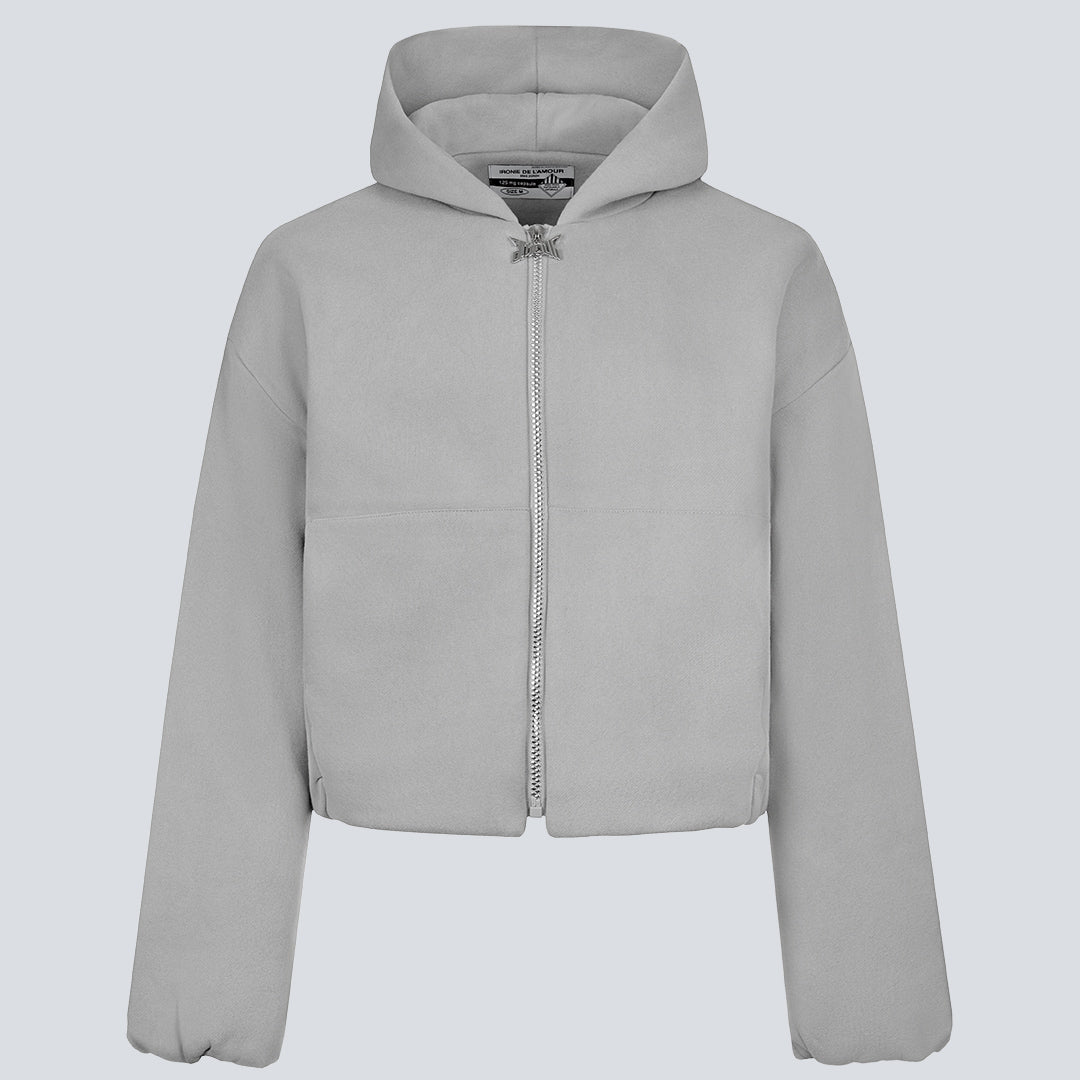 heavy cropped double layer zip hoodie [FULL ZIP] - CONCRETE