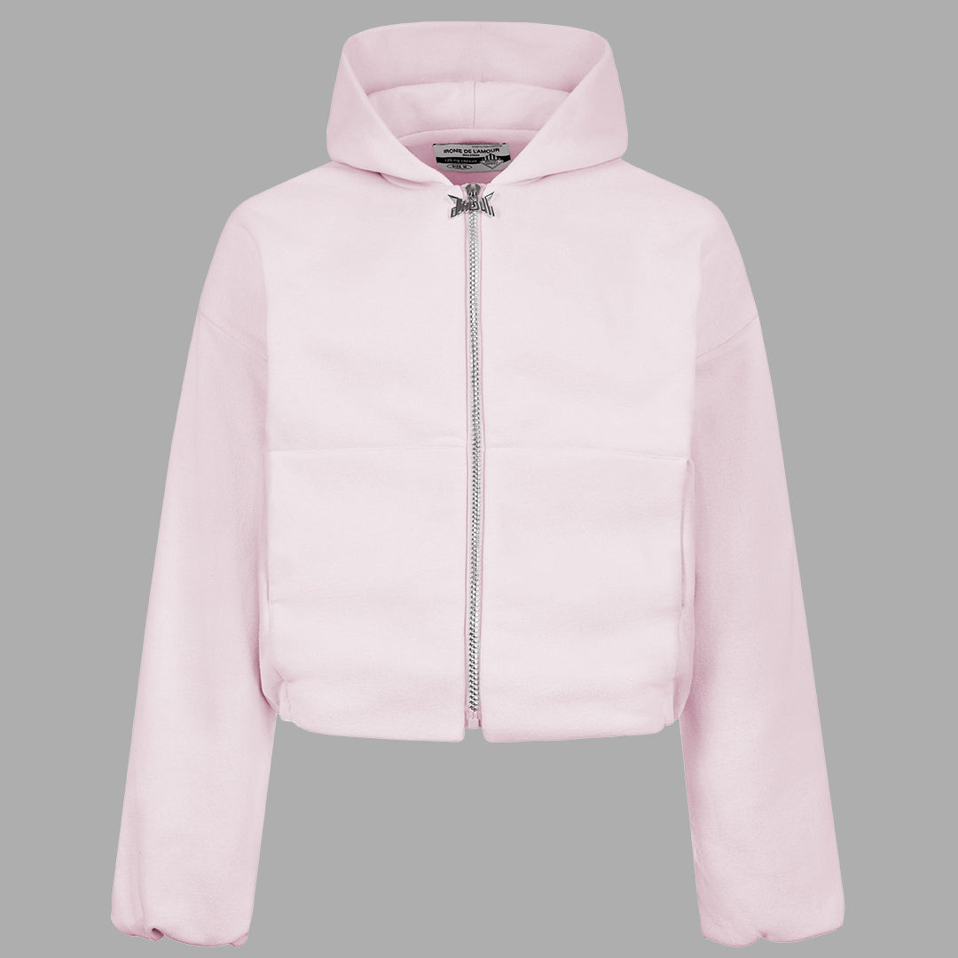 heavy cropped double layer zip hoodie [FULL ZIP] - COTTON CANDY