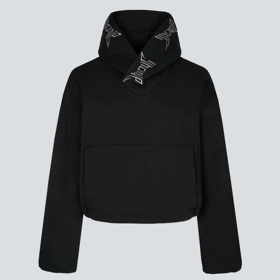 heavy cropped double layer hoodie [UTILITY HOOD] - OBSIDIAN